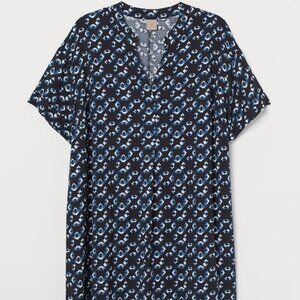 H&M V-neck Dress Navy Blue print